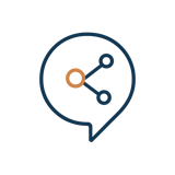 The AIgent mark: a navy outlined speech bubble holding a small copper node branching into a two-node network